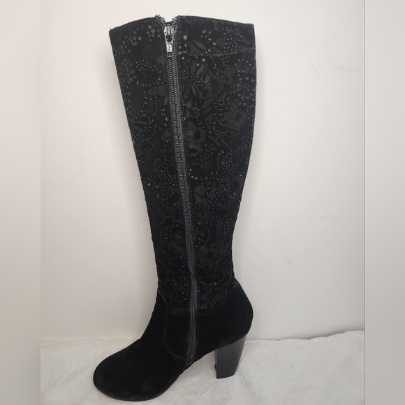 Black Velvet Lace High Heel Boots - Picture 4 of 15